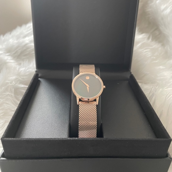 Movado Museum classic stainless steel with mother of pearl dial on rose gold